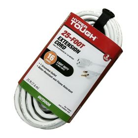 25FT 16AWG 3 Prong White Single Outlet Outdoor Extension Cord