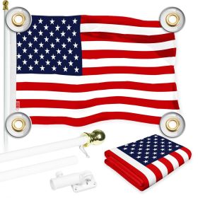 Combo Pack 6 Ft Tangle Free Aluminum Spinning Flagpole White and American USA Flag 3x5 Ft Printed 150D Polyester 4 Corner Brass Grommets Pole wit