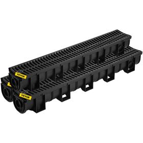 VEVOR Trench Drain System,5.8x5.2x39.4-Inch HDPE Drainage Trench,Channel Drain with Plastic Grate,Black Plastic Garage Floor Drain
