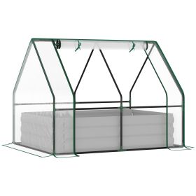 Outsunny 4' x 3' Galvanized Raised Garden Bed with Mini PVC Greenhouse Cover, Outdoor Metal Planter Box with 2 Roll-Up Windows for Growing Flower