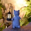 Solar Garden Statue Cat Figurine, Garden Art with Solar Lantern