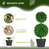 HOMCOM 2 Pcs Artificial Boxwood Ball Topiary Tree 23.5" with Double Ball-Shaped Leaves in Pot Green