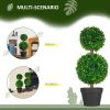 HOMCOM 2 Pcs Artificial Boxwood Ball Topiary Tree 23.5" with Double Ball-Shaped Leaves in Pot Green