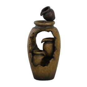 15.4x11.8x32.7" Traditional Rustic Decorative 3 Tier Brown Water Fountain with Pot Design, with Light and Pump, for Indoor and Outdoor (Color: as Pic)